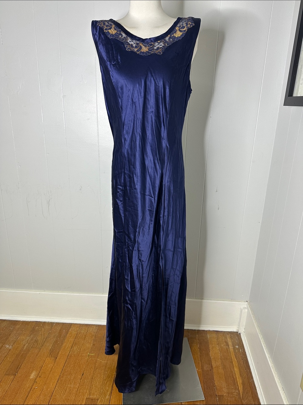 Vintage Silk 1996 Victoria Secret Blue Bias Cut Lace Nightgown